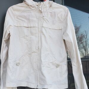 Light Beige Hooded Jacket - Women's Casual Zip-Up